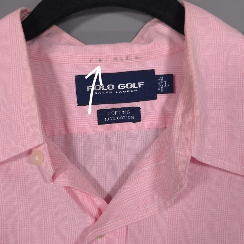 POLO GOLF‎ RALPH LAUREN Men's LARGE Plaid Shirt LOFTING Pink Vintage HONG KONG
